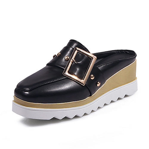 

Women's Loafers & Slip-Ons Wedge Heel Square Toe PU Fall & Winter Black / White