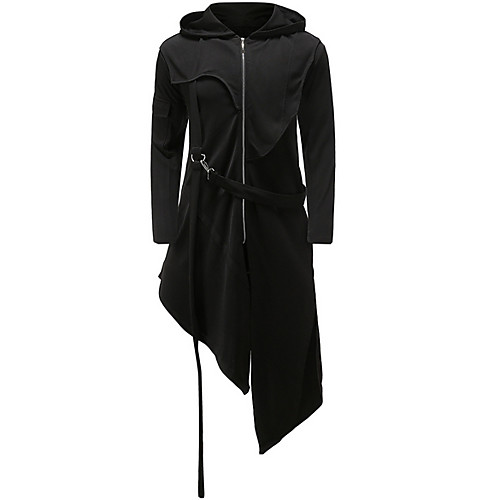 

Men's Daily EU / US Size Long Trench Coat, Solid Colored Hooded Long Sleeve Polyester Black
