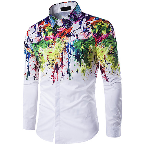 

Men's Holiday Weekend Basic / Street chic Shirt - Floral / Rainbow Print White