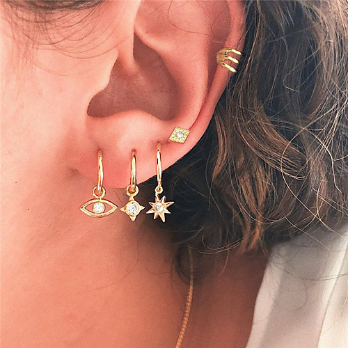 

Women's Crystal Drop Earrings Ear Cuff Ear Tunnels Geometrical Eyes Star Gypsophila Vintage Punk Trendy Gothic Fashion Gold Plated Earrings Jewelry Gold For Party Gift Daily Carnival Club 8pcs