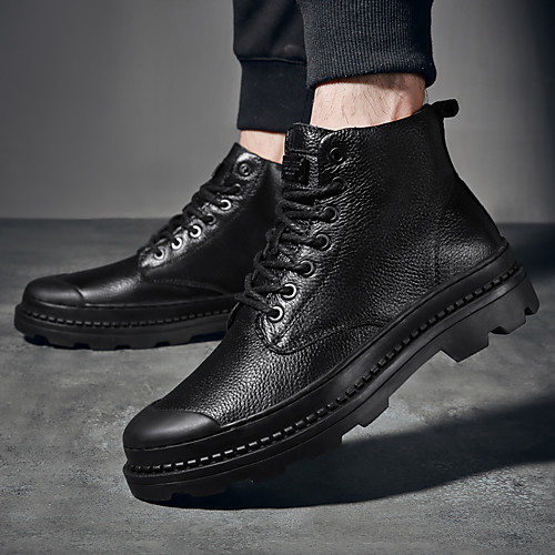 

Men's Combat Boots Nappa Leather / PU Spring & Summer / Fall & Winter Casual / British Boots Walking Shoes Non-slipping Mid-Calf Boots Black / Black / White