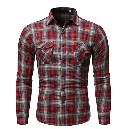 

Men's Daily Work Business / Basic Shirt - Color Block / Plaid Fuchsia