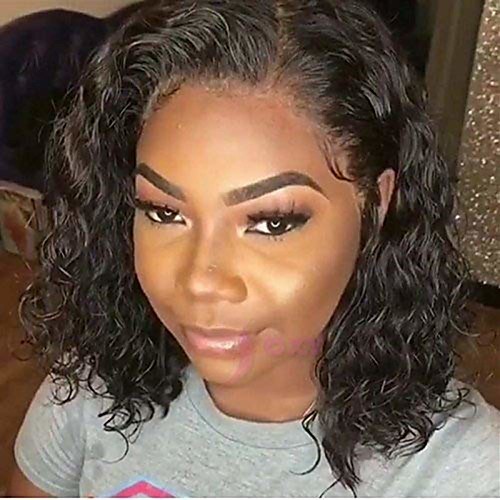 

Remy Human Hair Lace Front Wig Short Bob style Brazilian Hair Body Wave Natural Wig 130% Density Natural Best Quality Natural Hairline Romantic Women's Short Human Hair Lace Wig Luckysnow