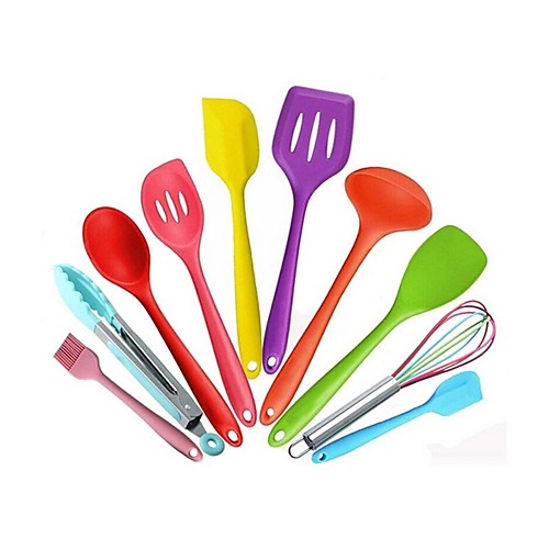 

Silicone Kitchen Utensil Set - Colorful 10 Pieces Cooking Utensils Set Nonstick Cookware Best Kitchen Tools for Home Cooking ,BBQ, Baking, Serving, Outdoor, Picnic, Camping