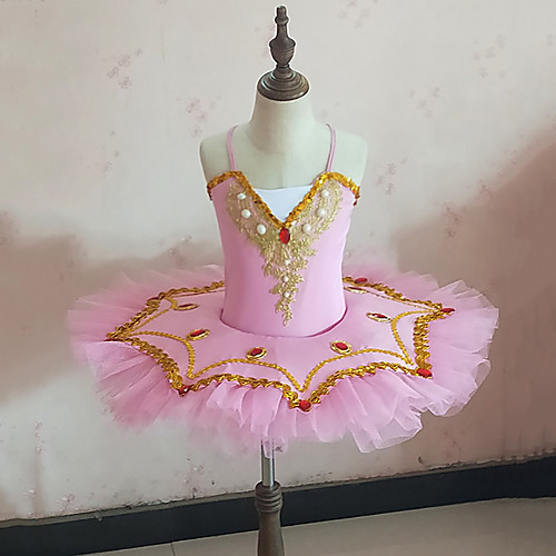 

Ballet Dresses Girls' Training / Performance Mesh / Sequined / Milk Fiber Lace / Pearls / Sashes / Ribbons Sleeveless Natural Dress