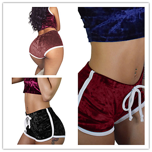 

Women's Running Shorts Streetwear Athletic Shorts Side-Stripe Split Drawstring Velour Sports Winter Shorts Bottoms Running Fitness Breathable Warm Soft Solid Colored Fashion Wine Pink Black / Velvet