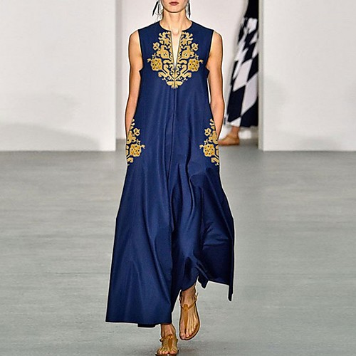 

Women's Elegant A Line Dress - Floral Navy Blue S M L XL