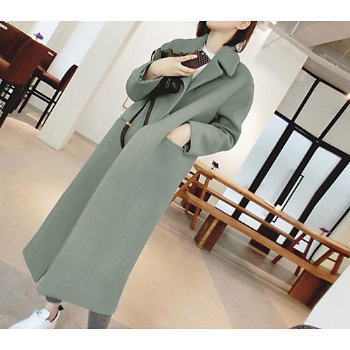 

Women's Daily Basic Fall & Winter Long Coat, Solid Colored Mandarin Long Sleeve Cotton Black / Green / Khaki