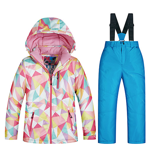 

MUTUSNOW Girls' Ski Jacket with Pants Skiing Snowboarding Winter Sports Thermal / Warm Waterproof Windproof Space Cotton Terylene Flannel Clothing Suit Ski Wear
