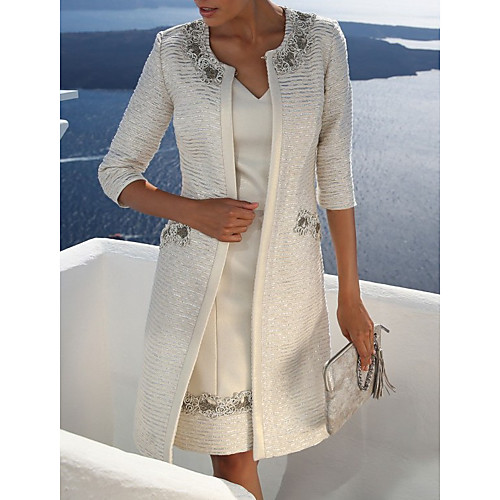 

Women's Two Piece Dress - Solid Colored V Neck Beige M L XL XXL