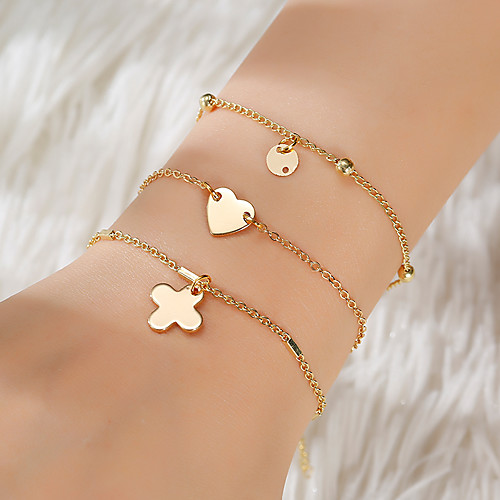 

3pcs Women's Vintage Bracelet Bracelet Pendant Bracelet Layered Heart Classic Trendy Fashion Cute Elegant Alloy Bracelet Jewelry Gold For Gift Date Birthday Beach Festival