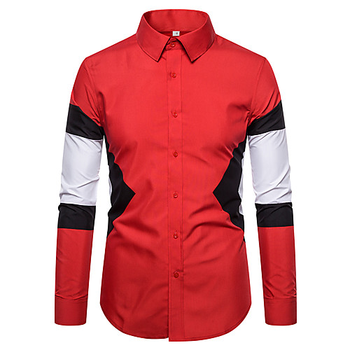 

Men's Daily Work Business / Basic Shirt - Color Block Black