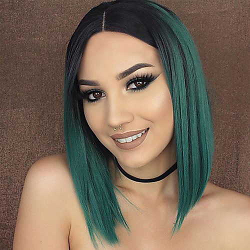 

Synthetic Lace Front Wig Straight Short Bob Lace Front Wig Short Green Synthetic Hair 10-16 inch Women's Life Soft Adjustable Green