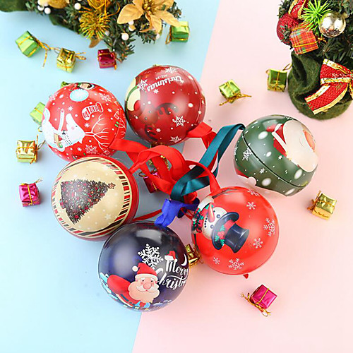 

6 шт. Рождественские конфеты можно жести круглый шарик коробки галактики оленей санта дерево висячие украшения партии рождественский подарок