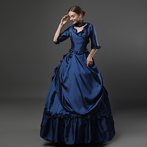 

Rococo Victorian 18th Century Dress Party Costume Masquerade Costume Ink Blue Vintage Cosplay Party Prom 3/4 Length Sleeve Sweep / Brush Train Ball Gown Plus Size Customized