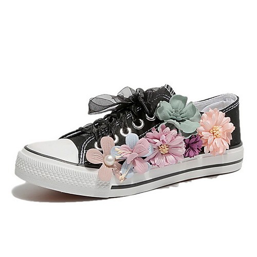

Women's Sneakers Flat Heel Round Toe Canvas Spring & Summer Black / White