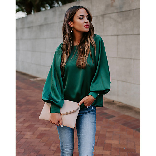 

Women's Holiday Going out Street chic / Elegant Blouse - Solid Colored Green