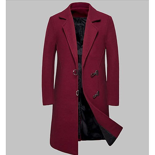 

Men's Daily EU / US Size Long Coat, Solid Colored Straight Collar Long Sleeve Polyester Black / Wine / Gray