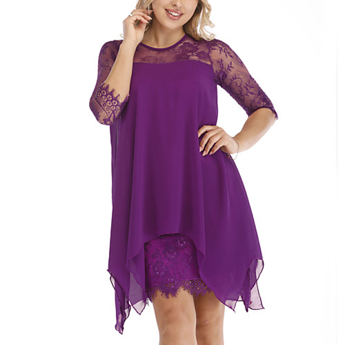 

Women's 2020 Plus Size Wine Purple Dress Spring & Summer Sheath Solid Colored S M Slim / Lace