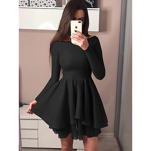 

Women's Date Casual / Daily Basic Elegant A Line Dress - Solid Colored Layered Black Blushing Pink Red S M L XL