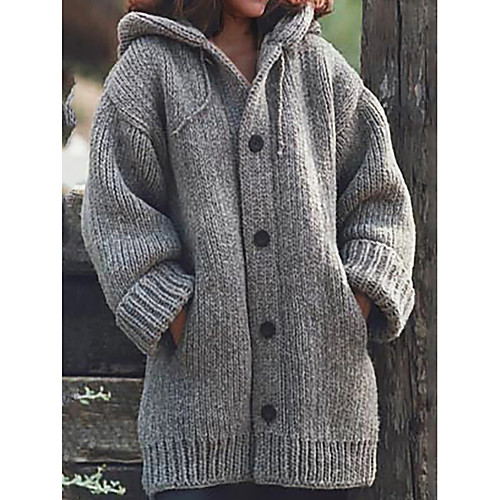 

Women's Solid Colored Long Sleeve Cardigan Sweater Jumper, Hooded Black / Blue / Green S / M / L