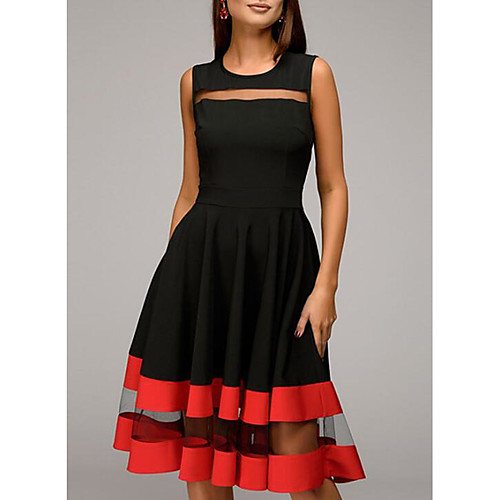 

Women's 2020 Plus Size Black Navy Blue Dress Spring Cocktail Party Sheath Striped Solid Colored Color Block S M Slim
