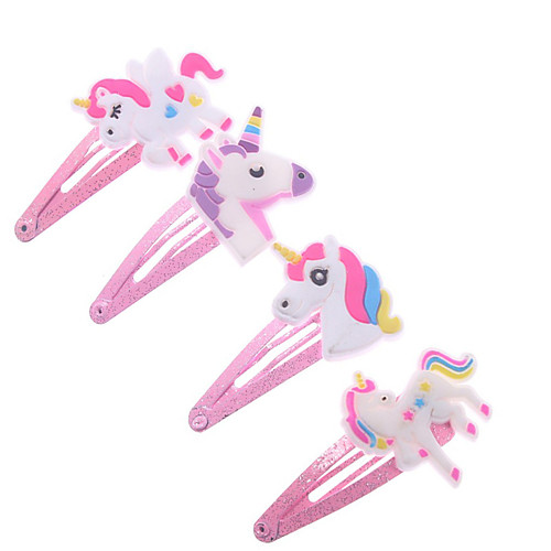 

4Pcs Cartoon Glitter Unicorn Hair Clips Hairpins Cute Animal Plastic Hairclips Clips For Kids Girl Hearwear Hair Accessories