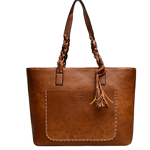 

Women's Zipper PU Tote Solid Color Dark Brown / Wine / Black