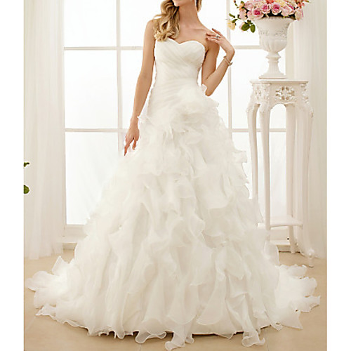 

A-Line Sweetheart Neckline Sweep / Brush Train Chiffon Strapless Made-To-Measure Wedding Dresses with Cascading Ruffles / Ruched 2020