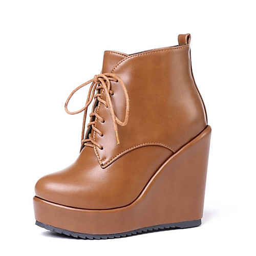 

Women's Boots Wedge Heel Round Toe PU Booties / Ankle Boots Vintage / British Fall & Winter Black / Yellow / Beige