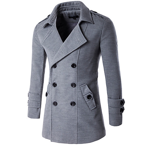 

Men's Daily Long Coat, Solid Colored Peaked Lapel Long Sleeve Polyester Black / Light gray / Dark Gray