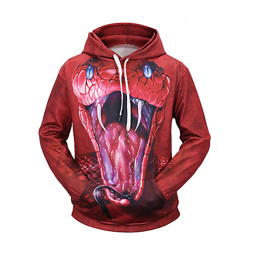 

Men's Casual / Active Hoodie - Print / Color Block / 3D Red US32 / UK32 / EU40