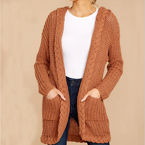 

Жен. Однотонный Длинный рукав Кардиган, Капюшон Белый / Верблюжий S / M / L