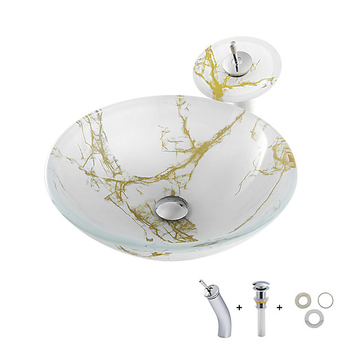 

Bathroom Sink / Bathroom Faucet / Bathroom Mounting Ring Contemporary - Tempered Glass Round Vessel Sink
