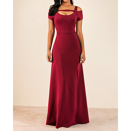 

Women's Maxi Plus Size Wine Blue Dress Basic Sheath Solid Colored V Neck Split S M Slim