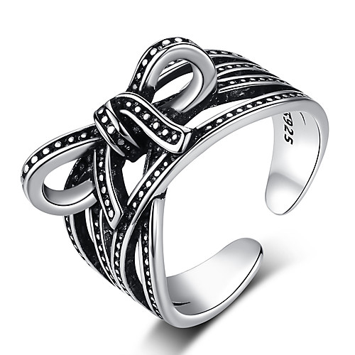 

Women's Open Cuff Ring 1pc Black S925 Sterling Silver Folk Style Steampunk Gift Daily Jewelry Bowknot