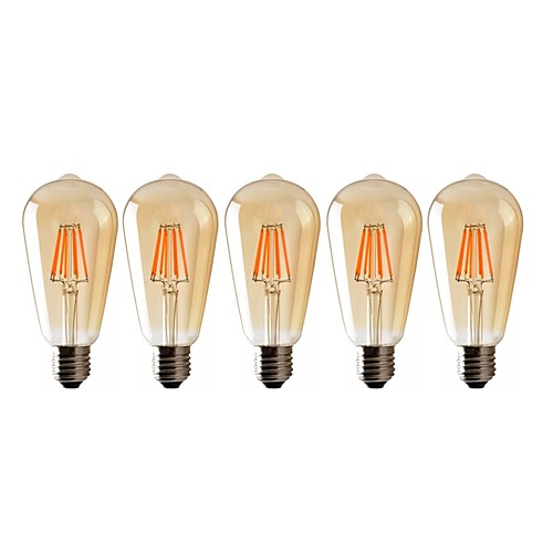 

5шт светодиодные лампы St64 8 Вт светодиодные лампы накаливания Edison (60 Вт в галогенном эквиваленте) винтажные светодиодные лампы накаливания E26 / E27 средняя база 540lm 2700k теплое белое