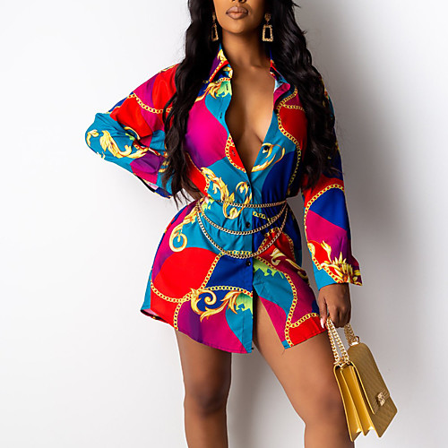 

Women's Vintage Shirt Dress - Geometric Red S M L XL