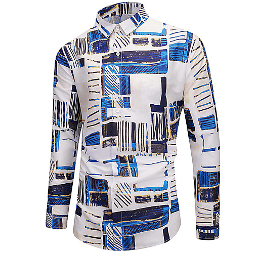 

Men's Casual Daily Wear Basic EU / US Size Shirt - 3D / Graphic Print Blue / Long Sleeve