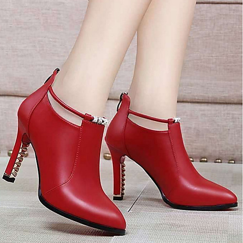 

Women's Heels Stiletto Heel Round Toe Pigskin Fall & Winter Black / Red
