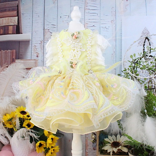 фото Собаки коты животные платья одежда для собак цветочные / ботанический кружева желтый полиэстер костюм назначение лето свадьба Lightinthebox