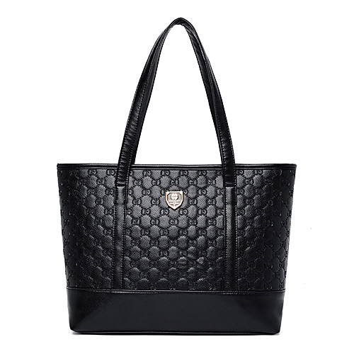 

Women's Embossed PU Top Handle Bag Solid Color Black