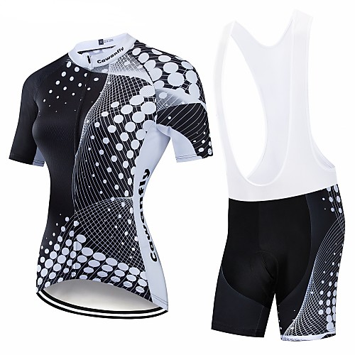 

CAWANFLY Women's Short Sleeve Cycling Jersey with Bib Shorts Black Geometic Bike Clothing Suit 3D Pad Quick Dry Winter Sports Spandex Lycra Geometic Mountain Bike MTB Road Bike Cycling Clothing