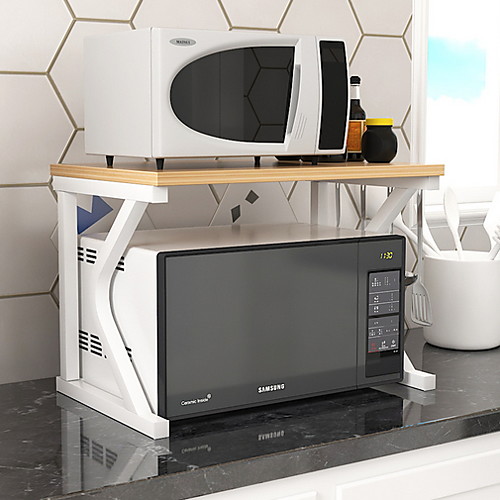 

органайзер для хранения столешницы на кухне, 2-х уровневая полка для хранения над микроволновой печью с 3 крючками, экономия места, прочная белая нержавеющая сталь