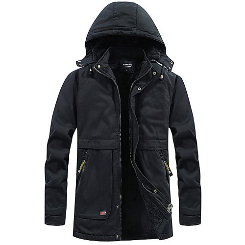 

Men's Daily Regular Trench Coat, Solid Colored Hooded Long Sleeve Polyester Black / Army Green / Khaki