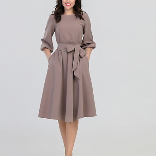 

Women's Elegant Shift Dress - Solid Colored Wine Silver Blue S M L XL