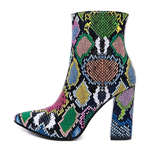 

Women's Boots Print Shoes Chunky Heel Pointed Toe Leather Booties / Ankle Boots Fall & Winter Green