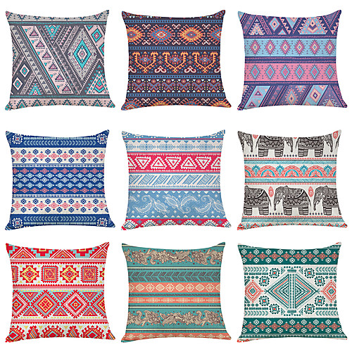 

9 pcs Linen Pillow Cover, Geometric Lines / Waves Fashion Boho Throw Pillow