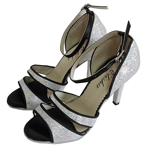 

Women's Dance Shoes Synthetics Latin Shoes Sparkling Glitter Heel Slim High Heel Silver