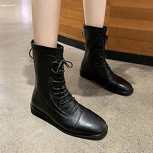 

Жен. Ботинки На плоской подошве Круглый носок Полиуретан Сапоги до середины икры Наступила зима Черный